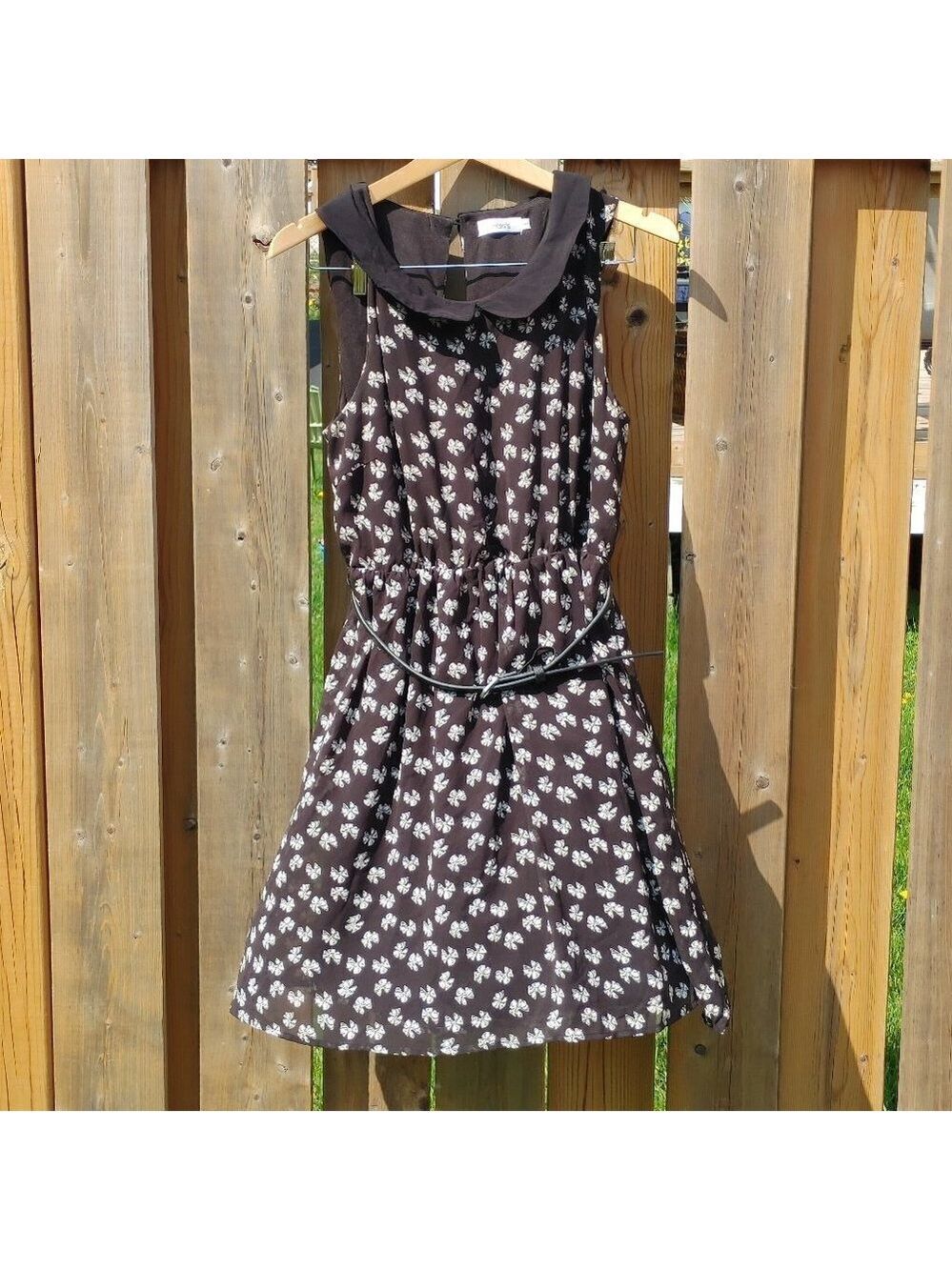 Beautiful Ricki's Dress Bow Pattern Belted Dress Woman's Medium PETER PAN COLLAR